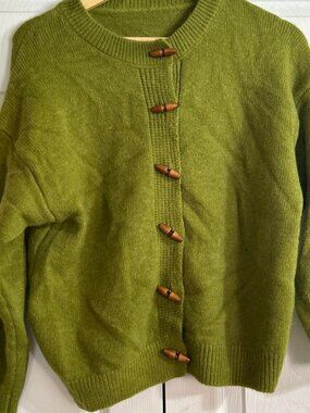 Olive Green Women's Sweater with Toggle Buttons